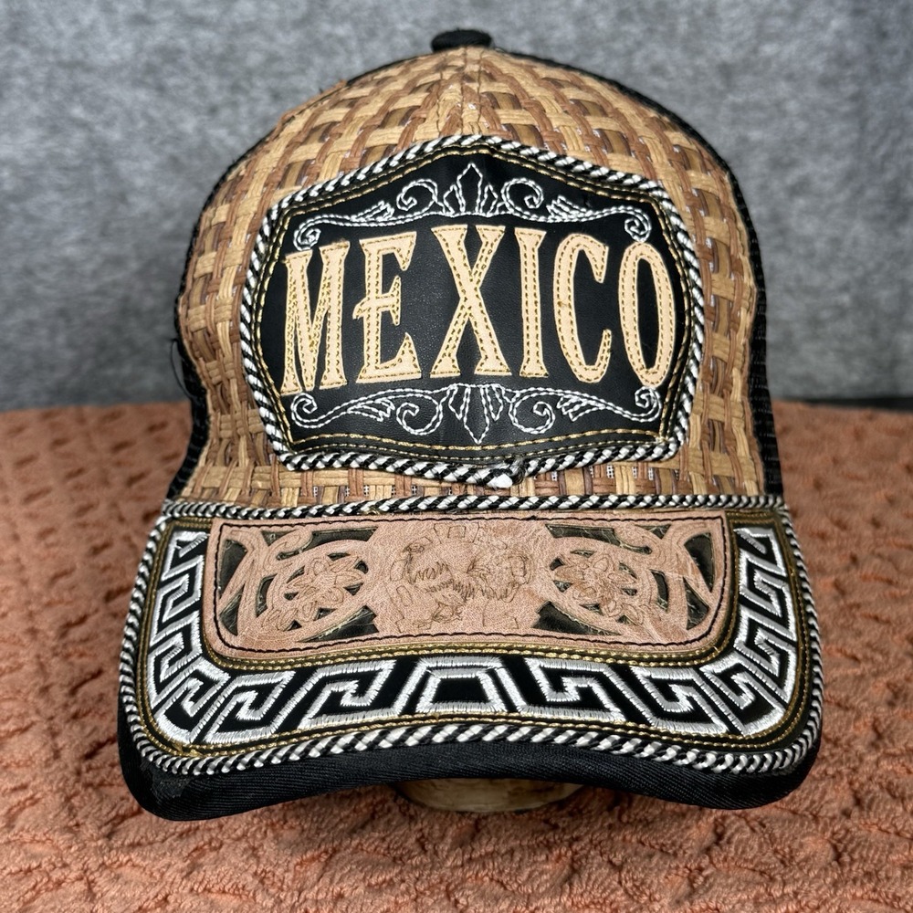 Unbranded Trucker Hat Men OS Mexico Patch Woven Mesh Black Brown Pattern
